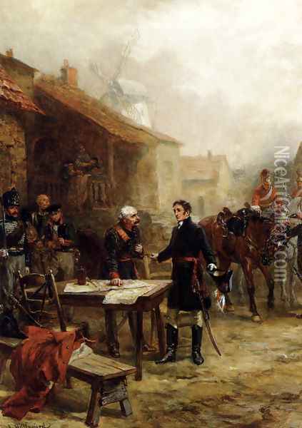 Wellington And Blucher Meeting Before The Battle Of Waterloo Oil Painting - Robert Alexander Hillingford