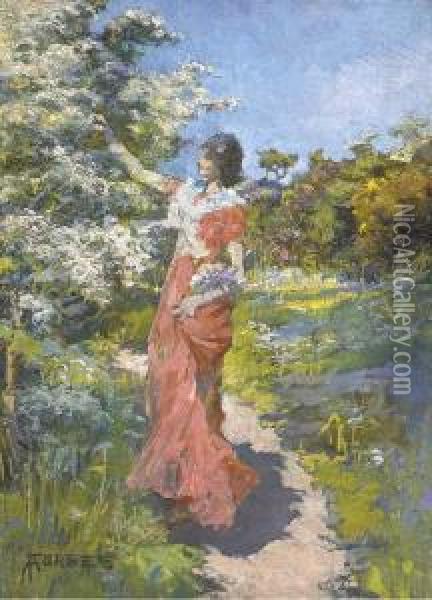 Picking Blossom Oil Painting - Elizabeth A.Stanhope Forbes