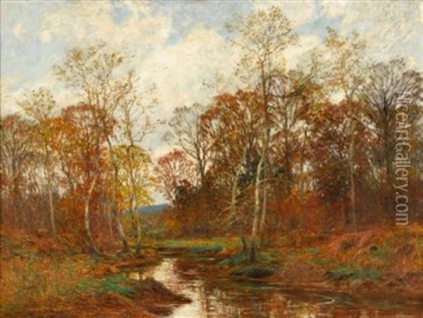 River Landscape, Autumn Oil Painting - William Merritt Post