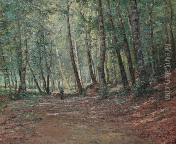Woodview With Shepherd Oil Painting - Leon Delderenne