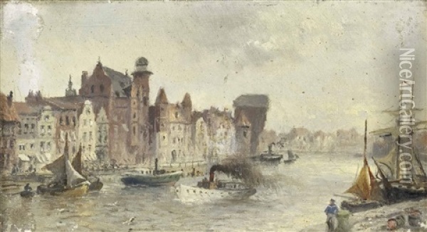 Hafenstadt Im Norden Mit Segel- Und Dampfschiffen Oil Painting - Heinrich Hiller