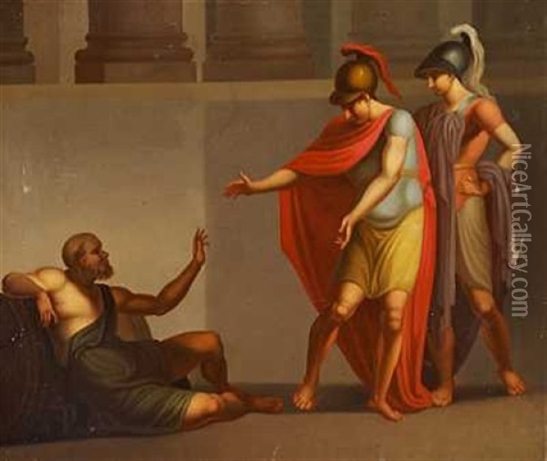 Alexander Den Store Og En Officer Hos Diogenes Oil Painting - Nicolaj-Abraham Abilgaard