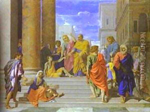 St Peter And St James Cure The Lame Man 1665 Oil Painting - Nicolas Poussin