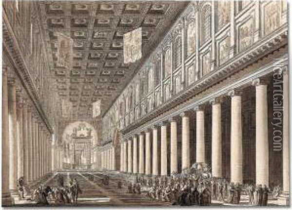 The Pope Borne In Procession Through The Basilica Of Santa Maria Maggiore, Rome Oil Painting - Constant Florent F. Bourgeois Du Castelet