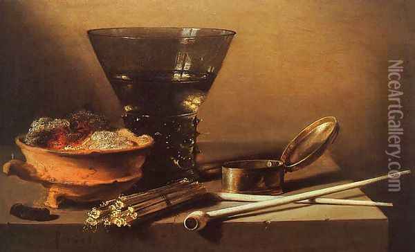 Still Life with Wine and Smoking Implements Oil Painting - Pieter Claesz.