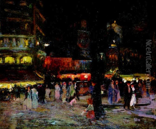 Animation La Nuit Sur Les Grands Boulevards Oil Painting - Elie Anatole Pavil