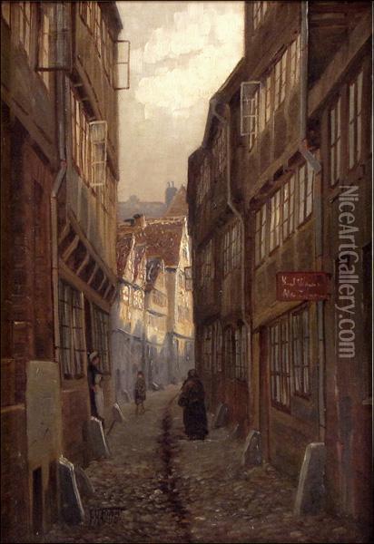 Hamburgstreet Scene Oil Painting - F. Harden