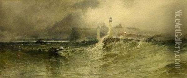 Stormy Seas Off Scarborough And Whitby Oil Painting - Paul Marny