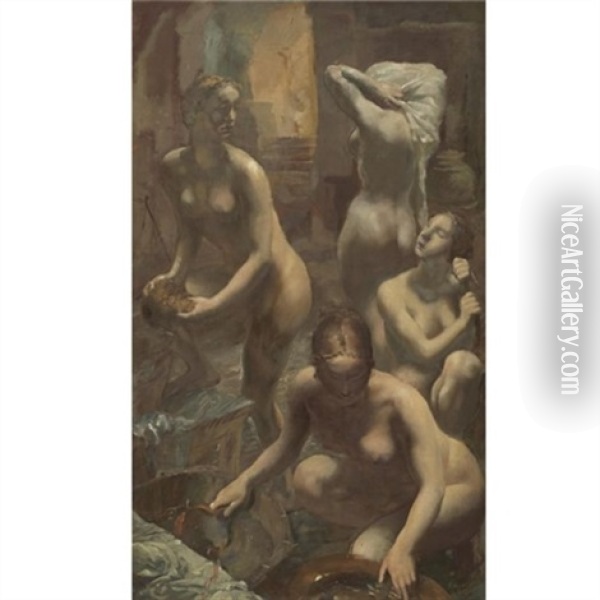 Nudes Bathing Oil Painting - Alexander Evgenievich Iacovleff