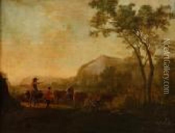 Wooded Landscape With Travellers Oil Painting - Aelbert Cuyp