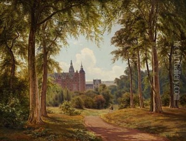 View Of Frederiksborg Castle, Hillerod Oil Painting - Frederik-Carl-Julius Kraft