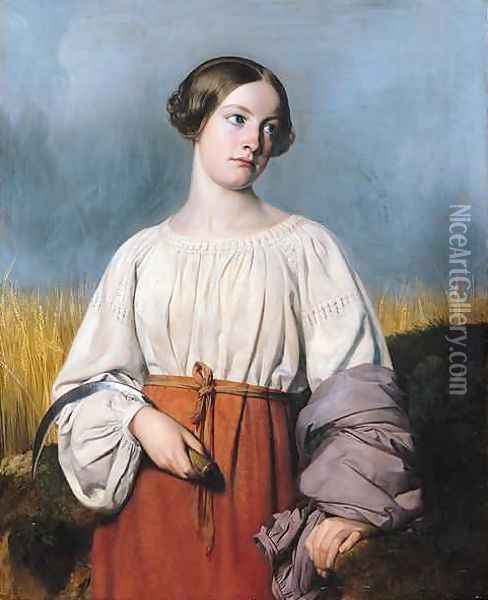 Harvester Holding her Sickle Oil Painting - Alexandre-Jean-Baptiste Hesse
