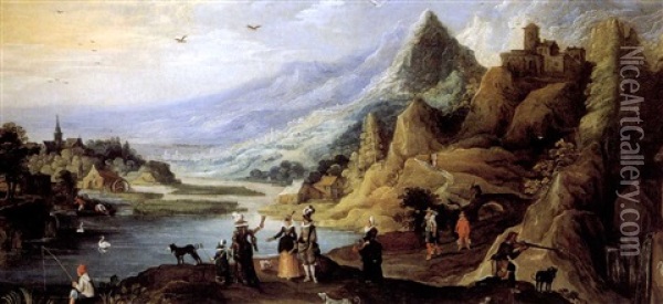 Paysage De Montagne Panoramique Avec La Famille Royale De Boheme Oil Painting - Joos de Momper the Younger