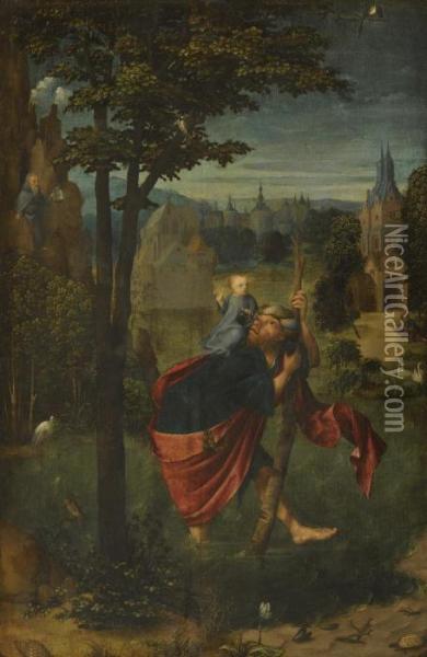St Christopher Oil Painting - The Master Of Frankfurt
