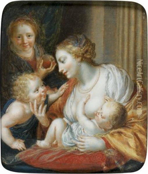 Vierge A L'enfant Avec Sainte Elisabeth Et Saint Jean-baptiste Oil Painting - Jean-Baptiste Couvelet
