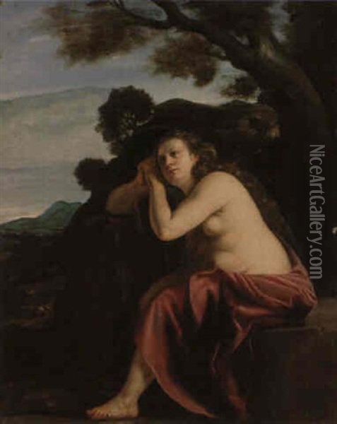 The Penitent Magdalene In A Landscape Oil Painting - Artemisia Gentileschi