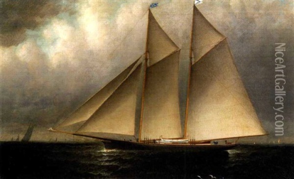 Portrait Of An American Schooner Yacht Oil Painting - Elisha Taylor Baker