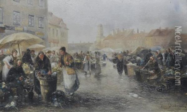 The Market Square Oil Painting - Emil Barbarini