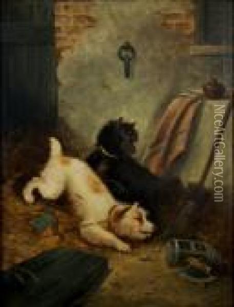 Two Terriers Ratting Oil Painting - George Armfield