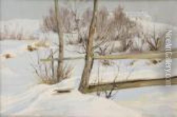 Winterlandscape Withhouses Oil Painting - Niels Gustav Wentzel