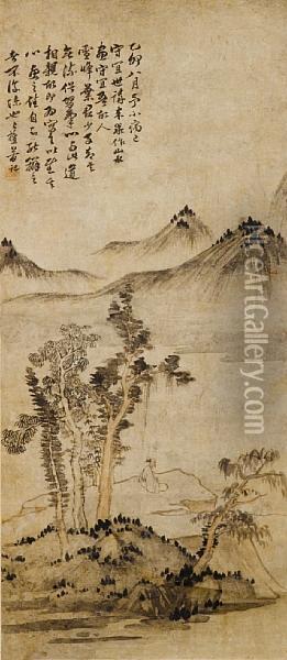 Scholar In Landscape Oil Painting - Li Jian