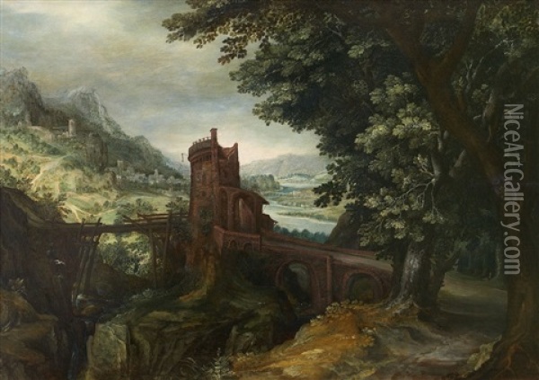 Landschaft Mit Brucke Und Ruine Oil Painting - Anton Mirou