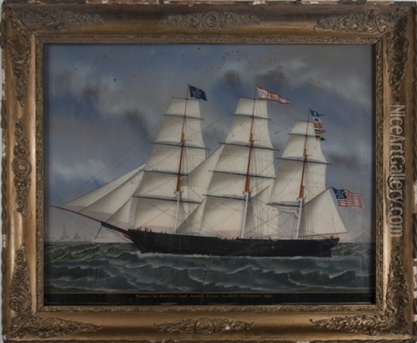 The Ship Tigress Of Boston, Capt. Albert Ryan, Passing Flushing Oil Painting - Carolus Ludovicus Weyts