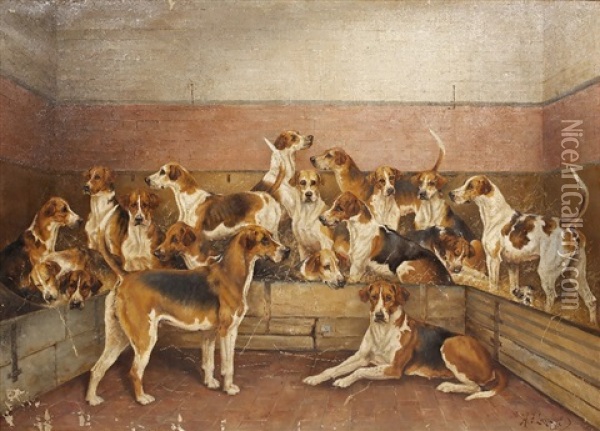 A Group - Heythrop Hounds 1921 Oil Painting - Henry Frederick Lucas Lucas