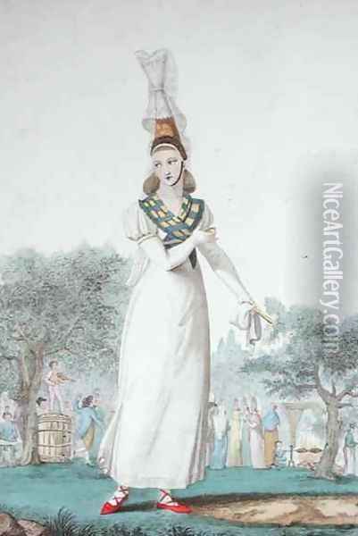 A Cauchoise in the traditional costume for feast days, engraved by Gatine c.1830 Oil Painting - Pecheux, Benoit