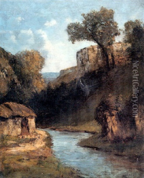 A Mountainous Stream Oil Painting - Gustave Courbet