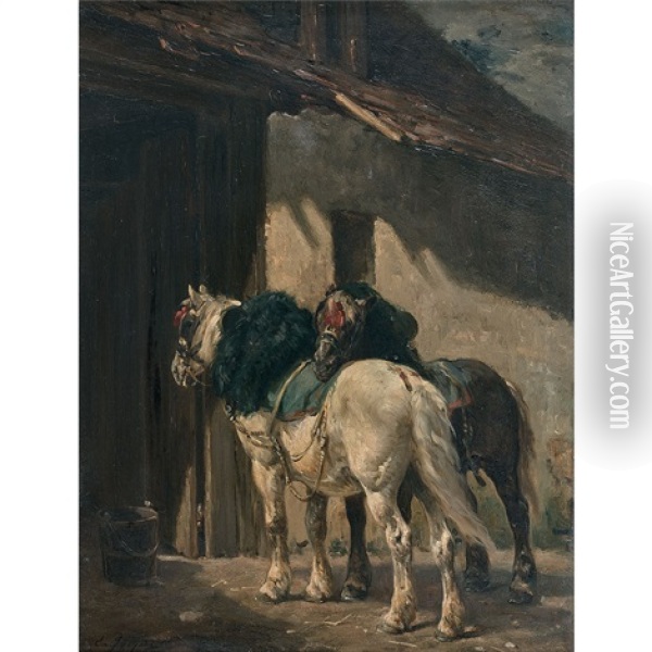 Deux Chevaux De Trait Oil Painting - Charles Emile Jacque