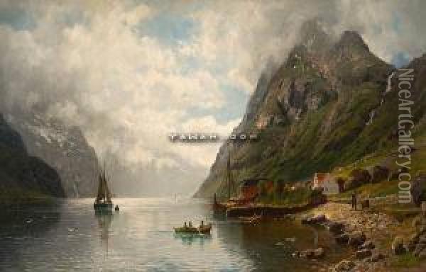 Fiskermiljo Pa Vestlandet Oil Painting - Anders Monsen Askevold