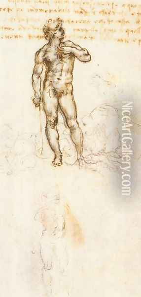 Study of David by Michelangelo Oil Painting - Leonardo Da Vinci