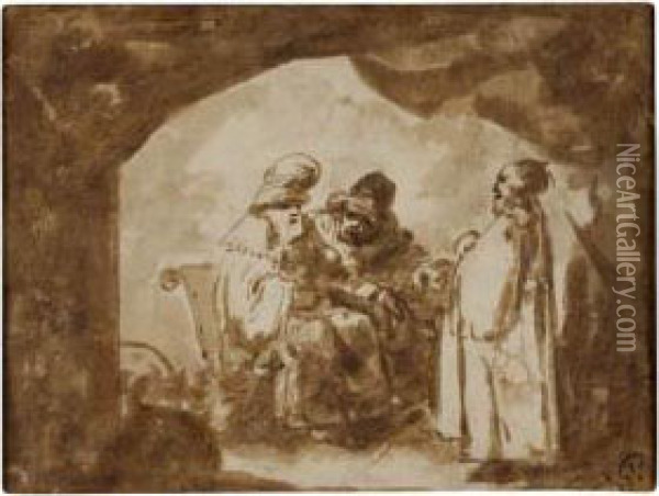 A Man Consulting A Ruler With An Attendant Oil Painting - Aert De Gelder