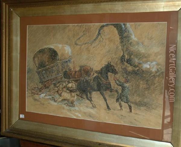 Horse Drawn Cart Oil Painting - Arthur Alfred Davis