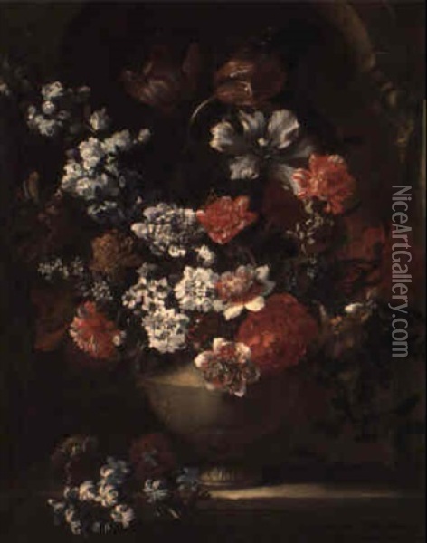 Bouquet De Fleurs Dans Un Vase De Pierre Oil Painting - Jean-Baptiste Monnoyer