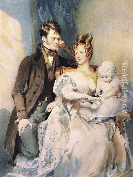 Portrait of Mr and Mrs MacGregor with their child Oil Painting - Daniel Maclise