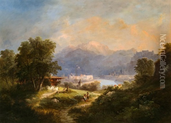 Blick Auf Salzburg Oil Painting - Franz Barbarini