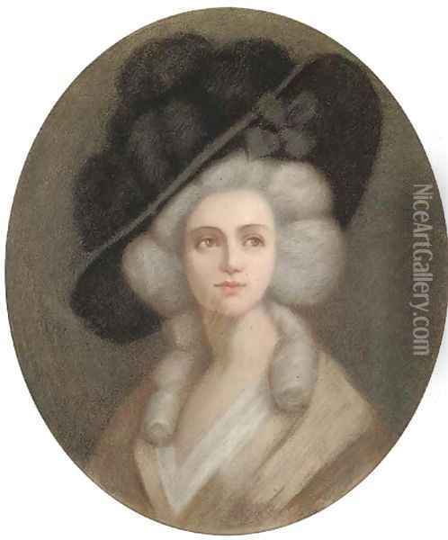 Portrait of a lady in an elegant hat Oil Painting - French School