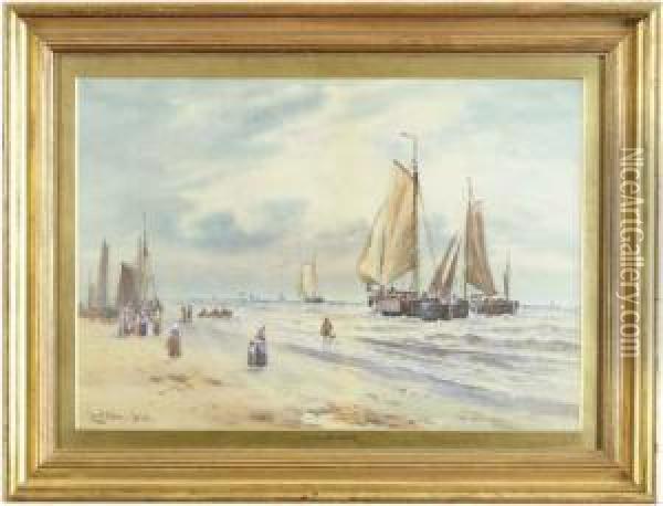 Early Morning, The Departure Of The Fishing Fleet Oil Painting - Charles Frederick Allbon