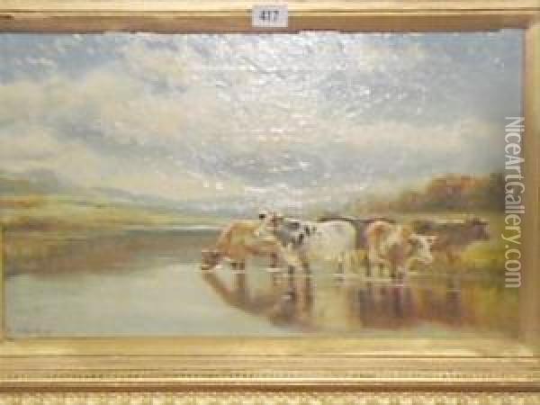 -cattle Watering Oil Painting - William Vivian Tippet