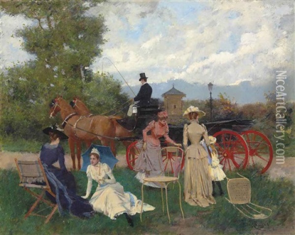 A Day In The Park Oil Painting - Francisco Miralles y Galup