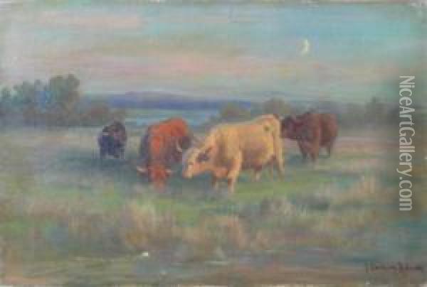 Crazing Cattle Oil Painting - Joseph Denovan Adam