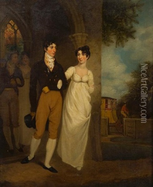 Portrait Of The Artist's Brother And Sister-in-law Oil Painting - Joseph Clover