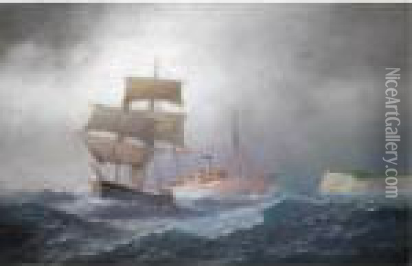 Boats At Sea Oil Painting - Emilios Prosalentis