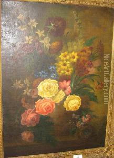 Bloemenstilleven. Oil Painting - Michiel van Huysum
