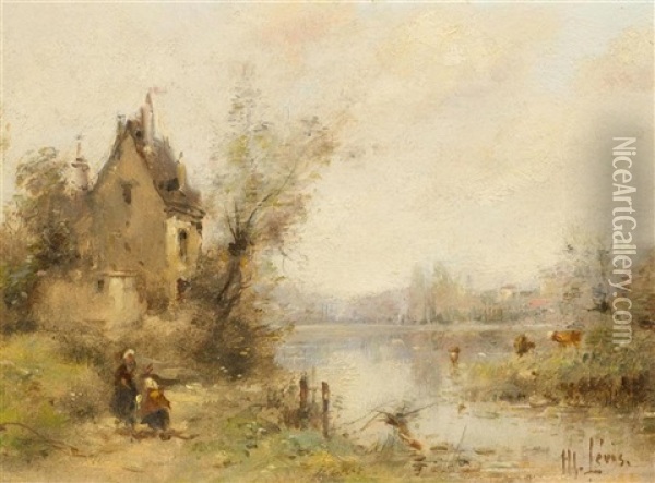 Small River Landscape With Figures Oil Painting - Maurice Levis