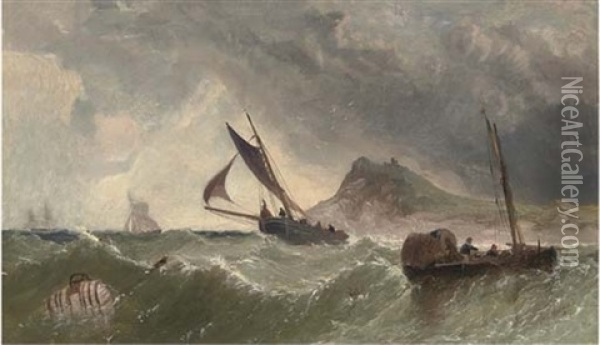 Fishing Craft In A Swell Off The Coast Oil Painting - James Meadows Snr
