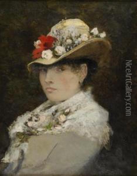 Le Chapeau Fleuri Oil Painting - Octave Alfred Saunier