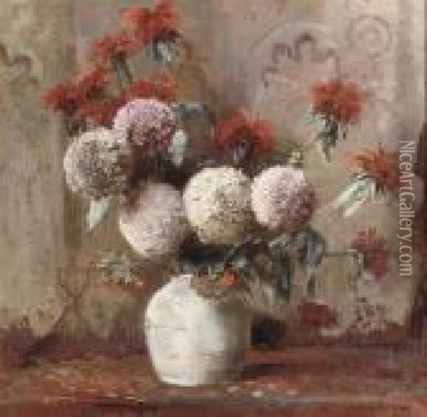 Pink And Red Flowers Oil Painting - Frans David Oerder